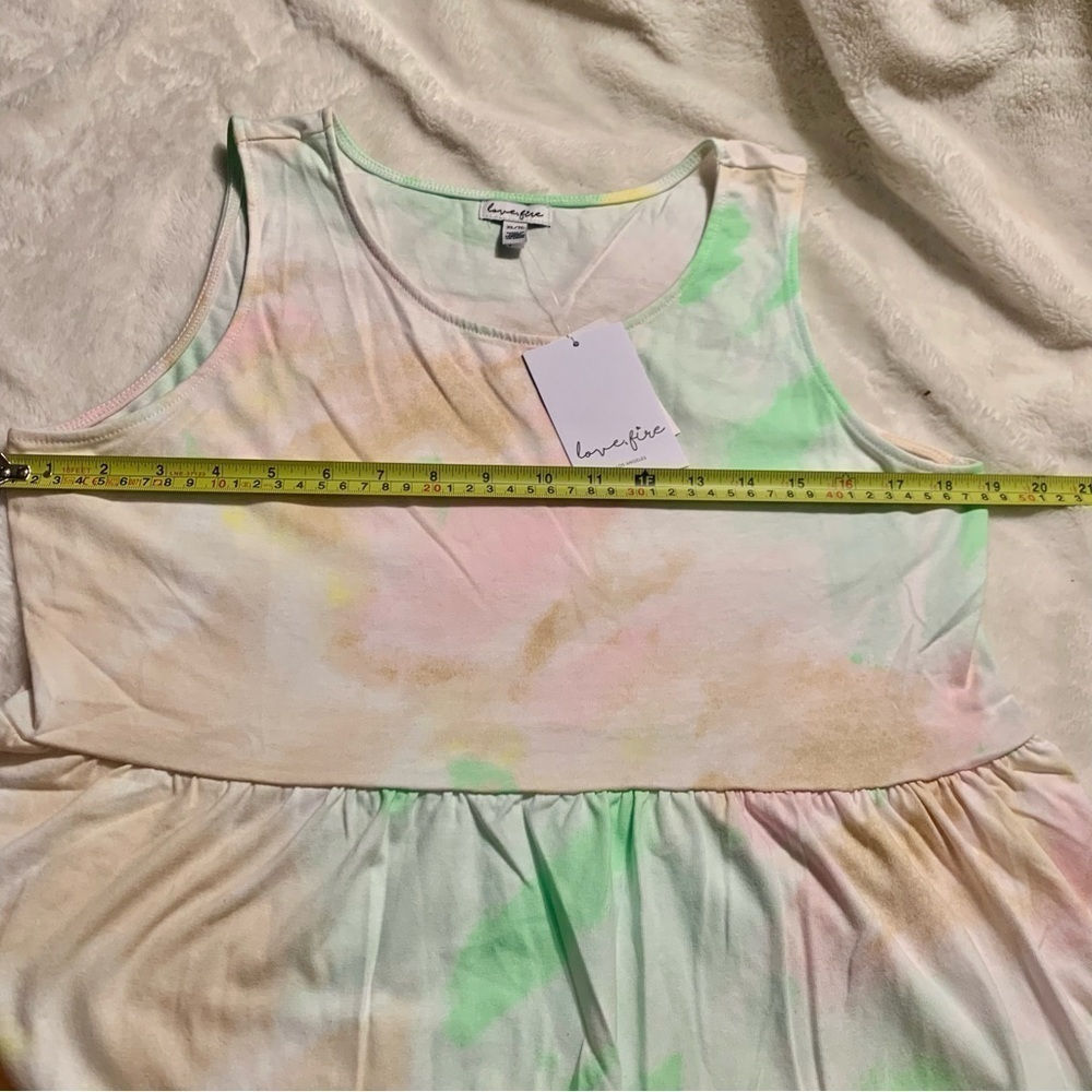 NWT Love, Fire Dress XL Jrs Pastel Green Pink TieDye Cotton Mini Sleeveless NEW - Picture 14 of 16